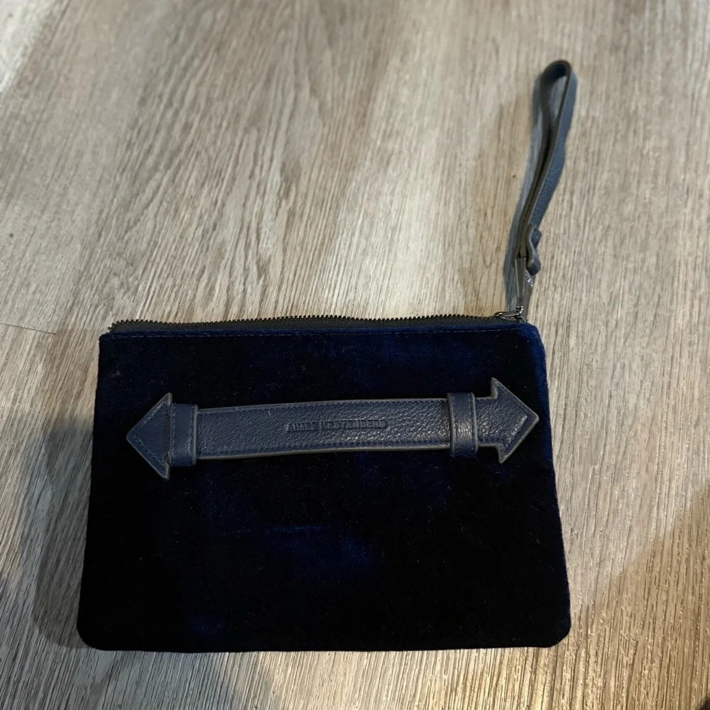 Aimee Kestenberg Melvile Pouch Lapis Blue Leather Velvet Clutch